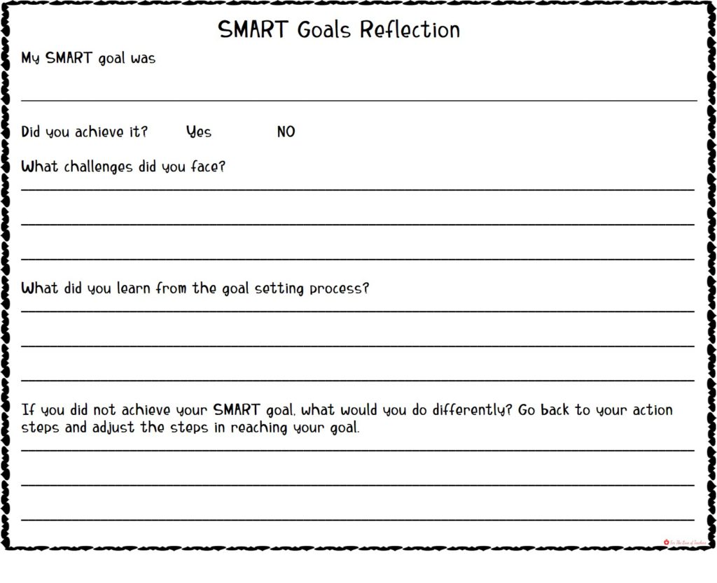 Smart goals reflection sheet