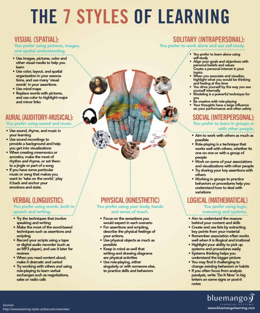 Blog Post: Does Your Lesson Plan Design Need a makeover? info graphic for 7 learning styles