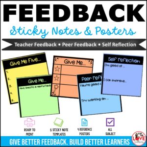 Student Feedback Sticky Notes | Teacher, Peer & Self Reflection