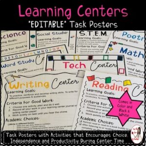 Learning Centers Task Posters *EDITABLE*