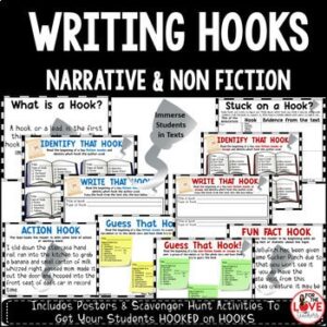 Writing Hooks Posters & Scavenger Hunts
