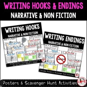 Writing Hooks & Endings BUNDLE: Posters & Scavenger Hunts