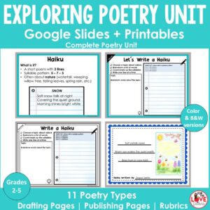 Poetry Unit Grades 2-5 | 11 Types of Poetry | Google Slides & Printables